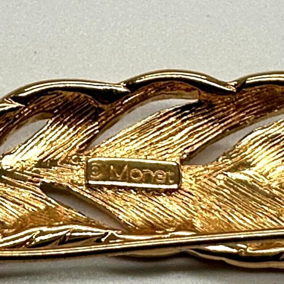 Vintage Monet Feather 3.5" Brooch Pin Polished Gold Tone Signed - Picture 4 of 6